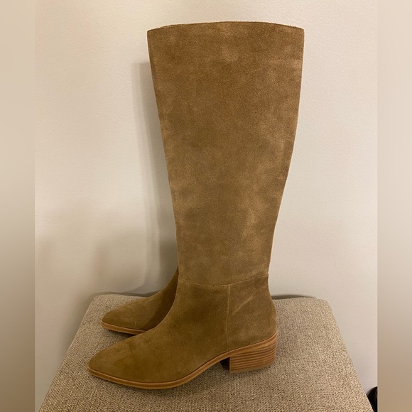 Vince Camuto Beaanna Tan Suede Inside Zip Western Cowgirl Boots - Picture 3 of 15